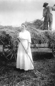 Florence Monty Gonya, working in the Hayfield in 1916. From the Carl Gonya Collection.